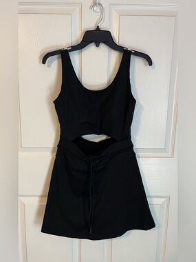 Black Active Cutout Tank Dress with Tie Waist